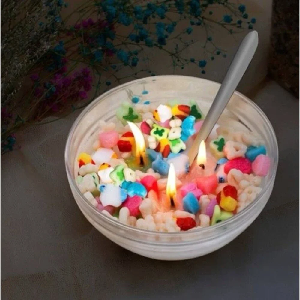 NEW French Vanilla Cereal Bowl Scented Candle with Metal Spoon Glass Bowl
